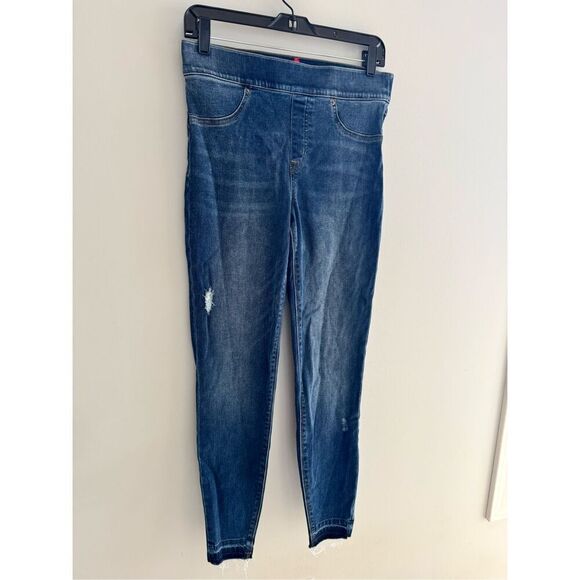 Spanx Distressed Raw Hem Skinny Legging Jegging Blue Ankle Jeans Women’s M - Picture 5 of 10